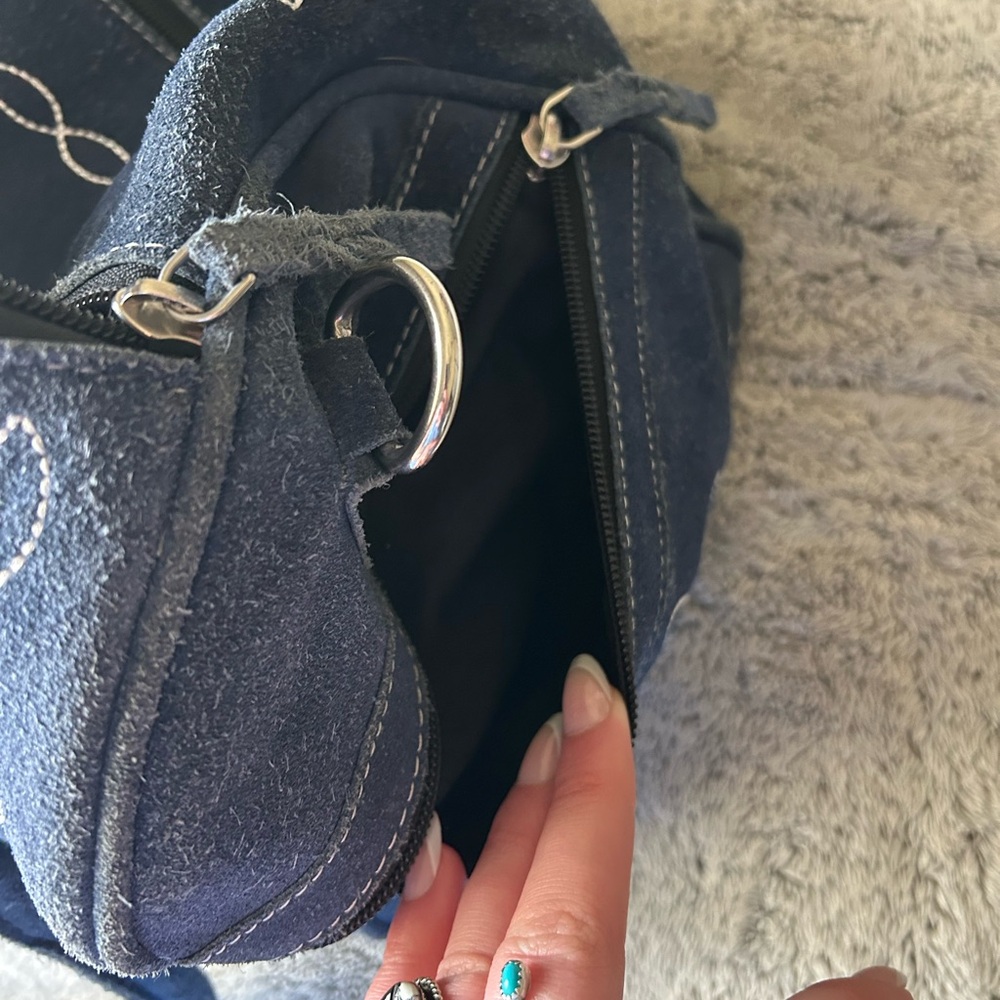 Suede Navy Blue Handbag with Boot stitch detailing - Picture 9 of 12